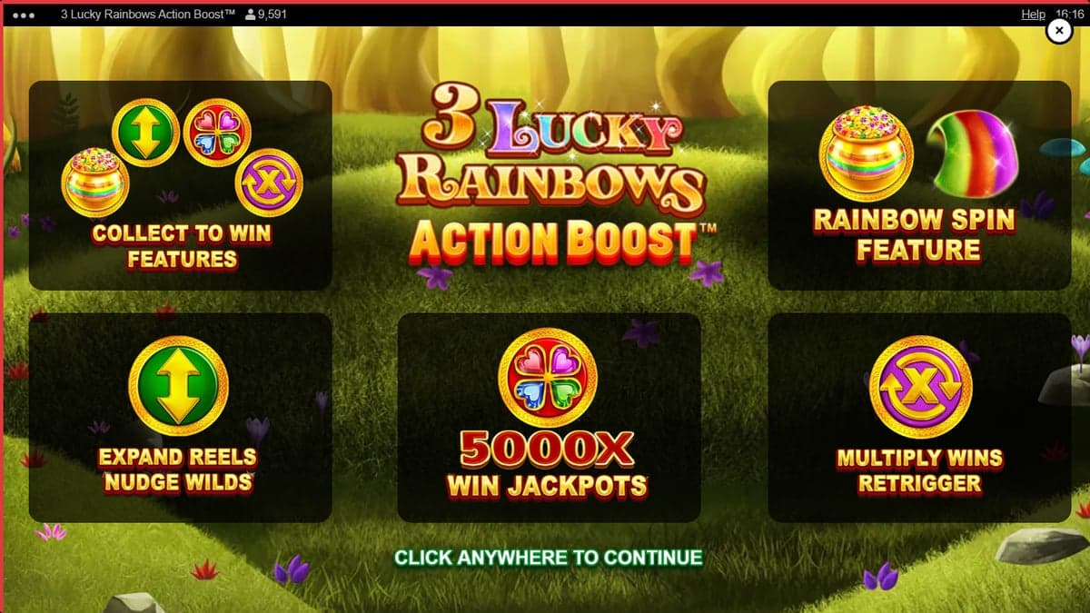 3 Lucky Rainbows Action Boost SpinUP bonus round screenshot — free spins feature