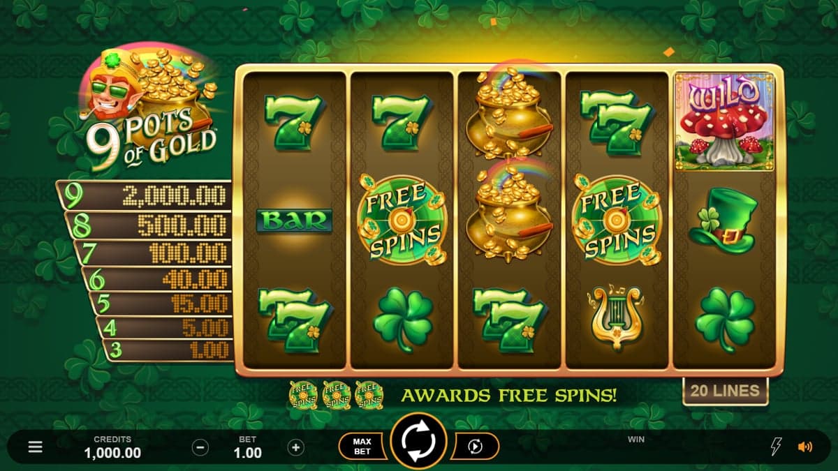 9 Pots of Gold base game screenshot — 5×3 reels