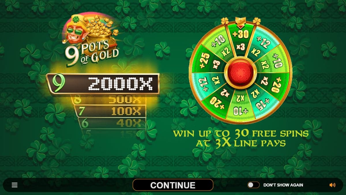 9 Pots of Gold bonus round screenshot — free spins feature