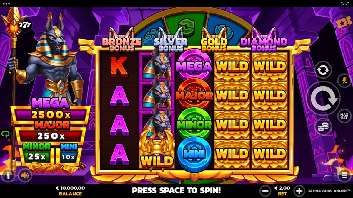 Alpha Gods Anubis base game screenshot — 5×4 reels