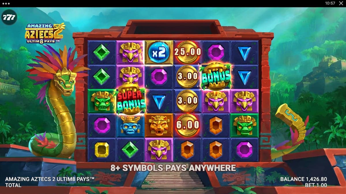 Amazing Aztecs 2 Ultim8 Pays base game screenshot — 6×5 reels