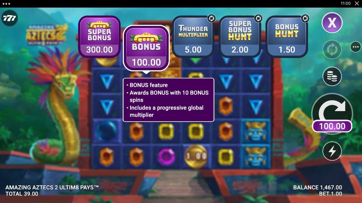 Amazing Aztecs 2 Ultim8 Pays bonus round screenshot — free spins feature