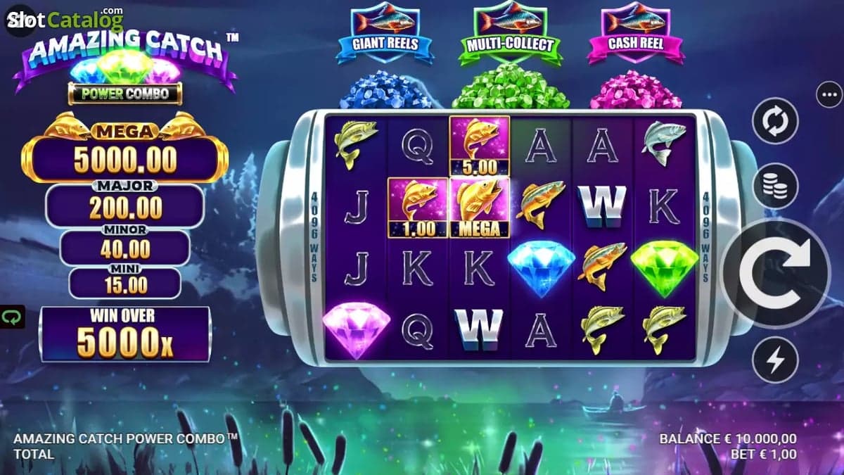 Amazing Catch: Cold Rush Power Combo base game screenshot — 6×4 reels