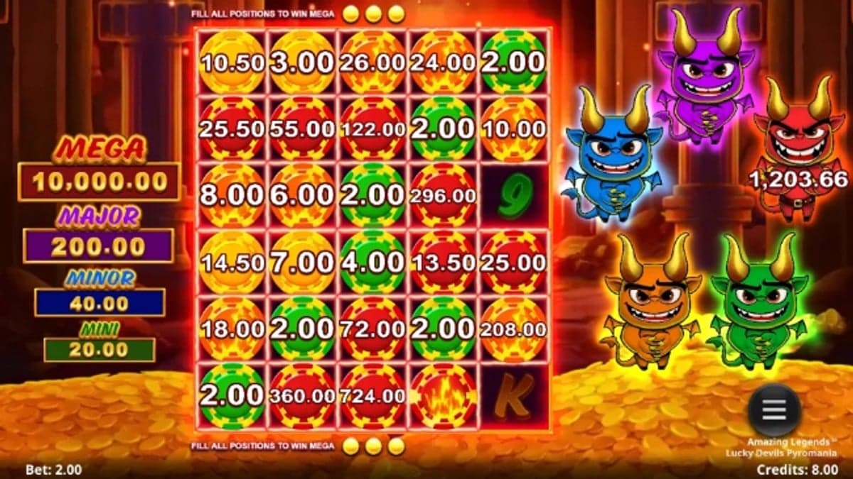 Amazing Legends: Lucky Devils Pyromania bonus round screenshot — free spins feature