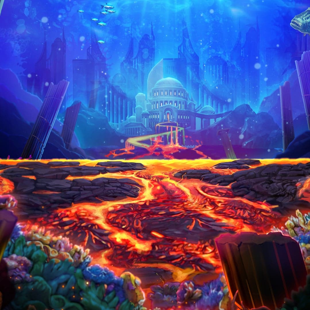 Ancient Fortunes: Poseidon Megaways WowPot key art — Greek mythology — Poseidon and Atlantis's sunken temple themed slot by Triple Edge Studios, 2021
