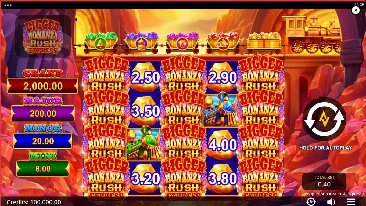 Bigger Bonanza Rush Express base game screenshot — 5×4 reels