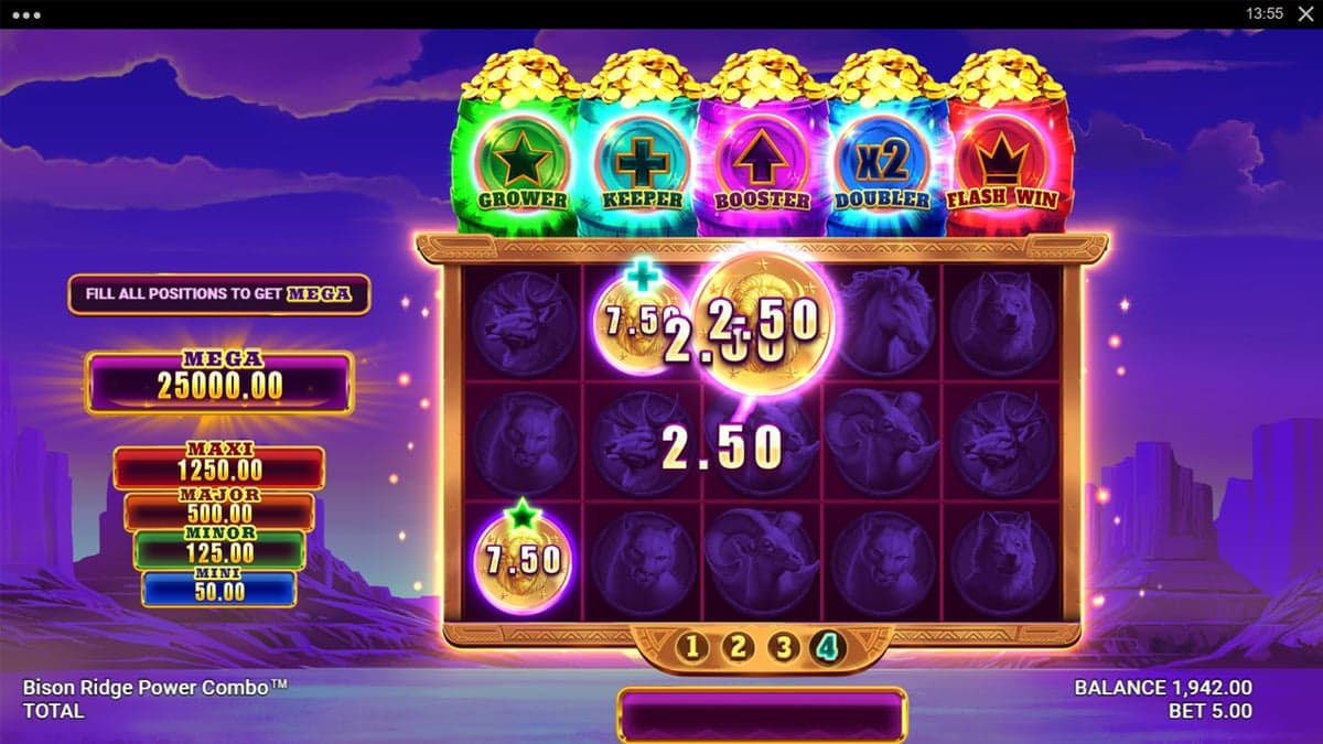 Bison Ridge Power Combo bonus round screenshot — free spins feature