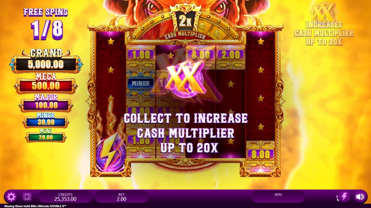 Blazing Bison Gold Blitz Ultimate Double X bonus round screenshot — free spins feature