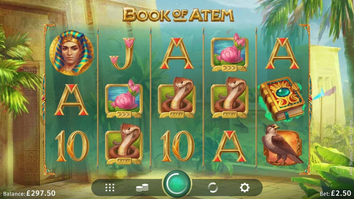 Book of Atem base game screenshot — 5×3 reels