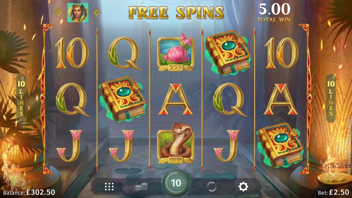 Book of Atem bonus round screenshot — free spins feature