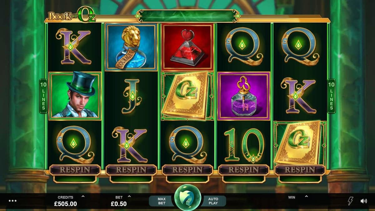 Book of Oz base game screenshot — 5×3 reels