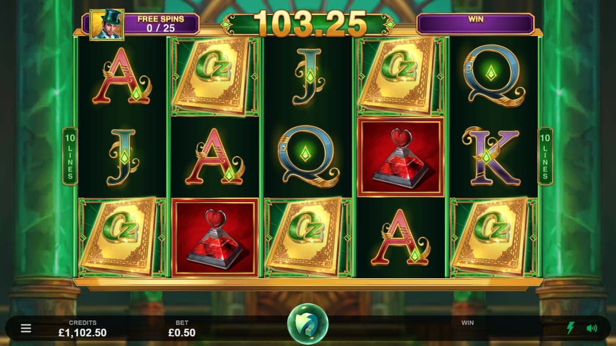 Book of Oz Lock 'N Spin bonus round screenshot — free spins feature