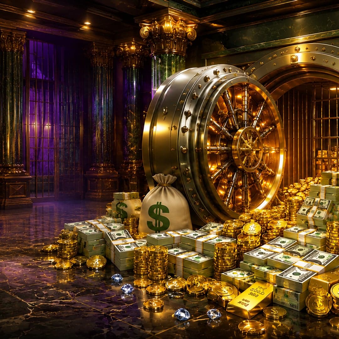 Break Da Bank Again Respin key art — Bank vault / heist themed slot by Stormcraft Studios, 2020