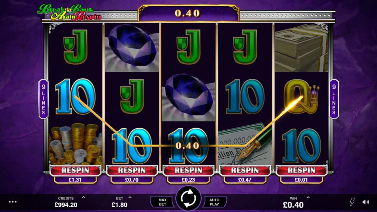 Break Da Bank Again Respin base game screenshot — 5×3 reels