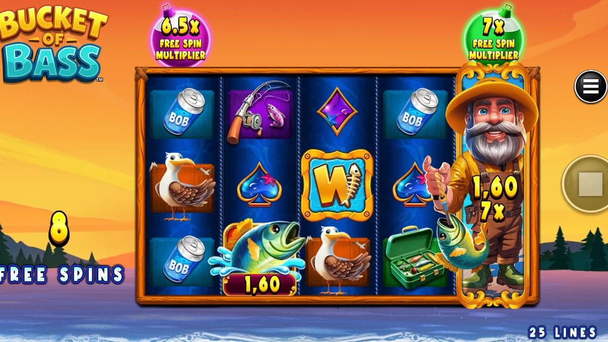 Bucket of Bass bonus round screenshot — free spins feature