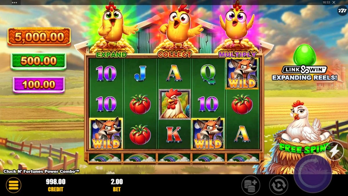 Cluck N' Fortunes Power Combo bonus round screenshot — free spins feature