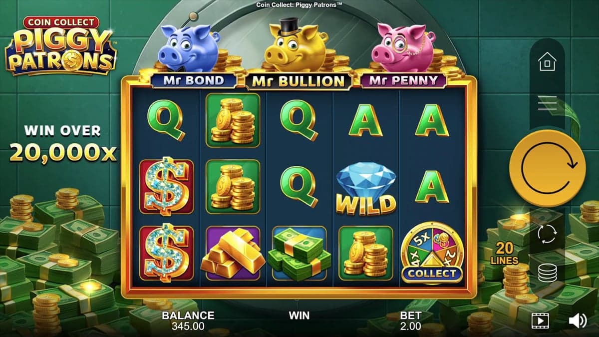 Coin Collect: Piggy Patrons base game screenshot — 5×3 reels