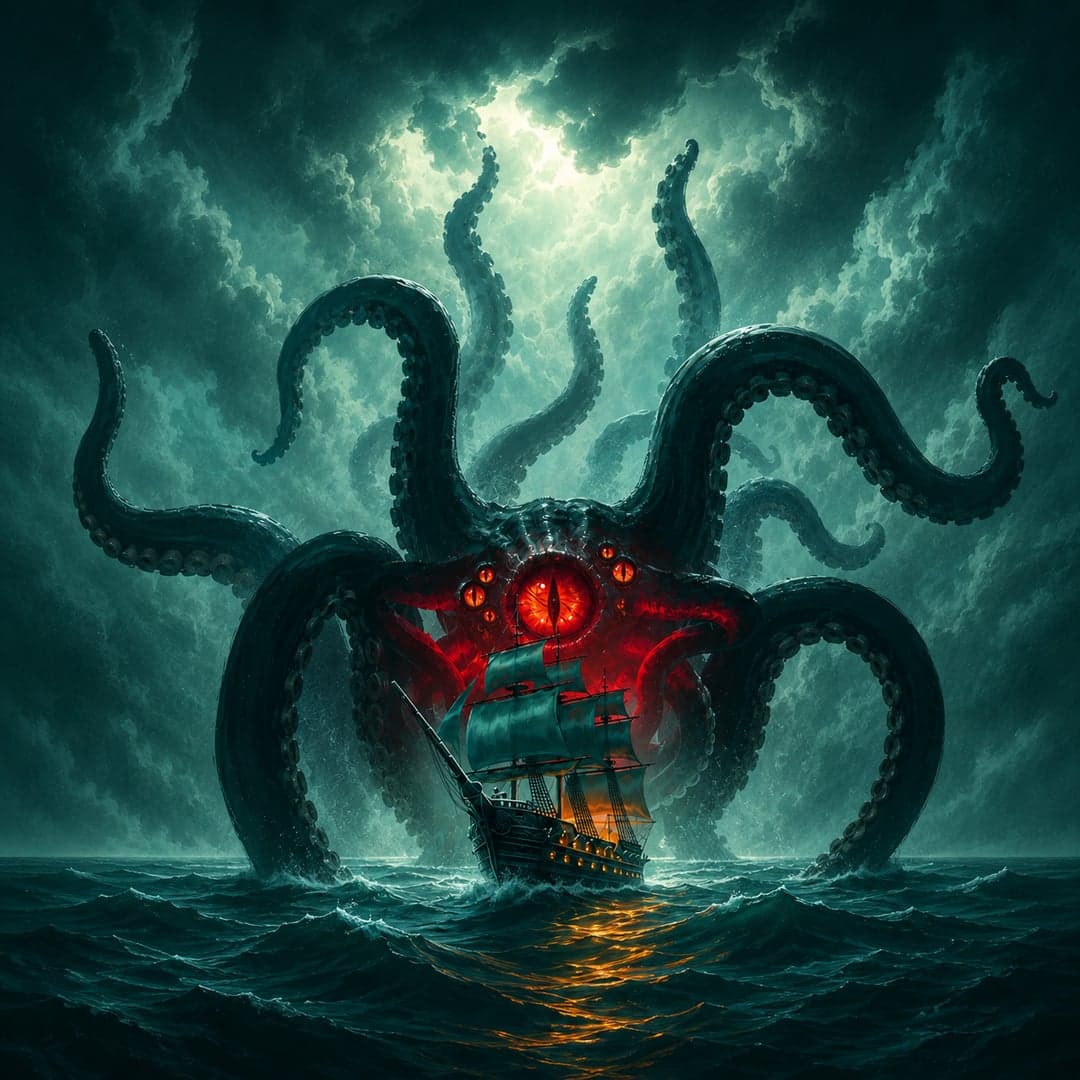 Dark Waters 2 Power Combo key art — Pirate adventure with deep-sea Kraken horror — a buccaneer galleon on stormy seas themed slot by Just For The Win, 2025