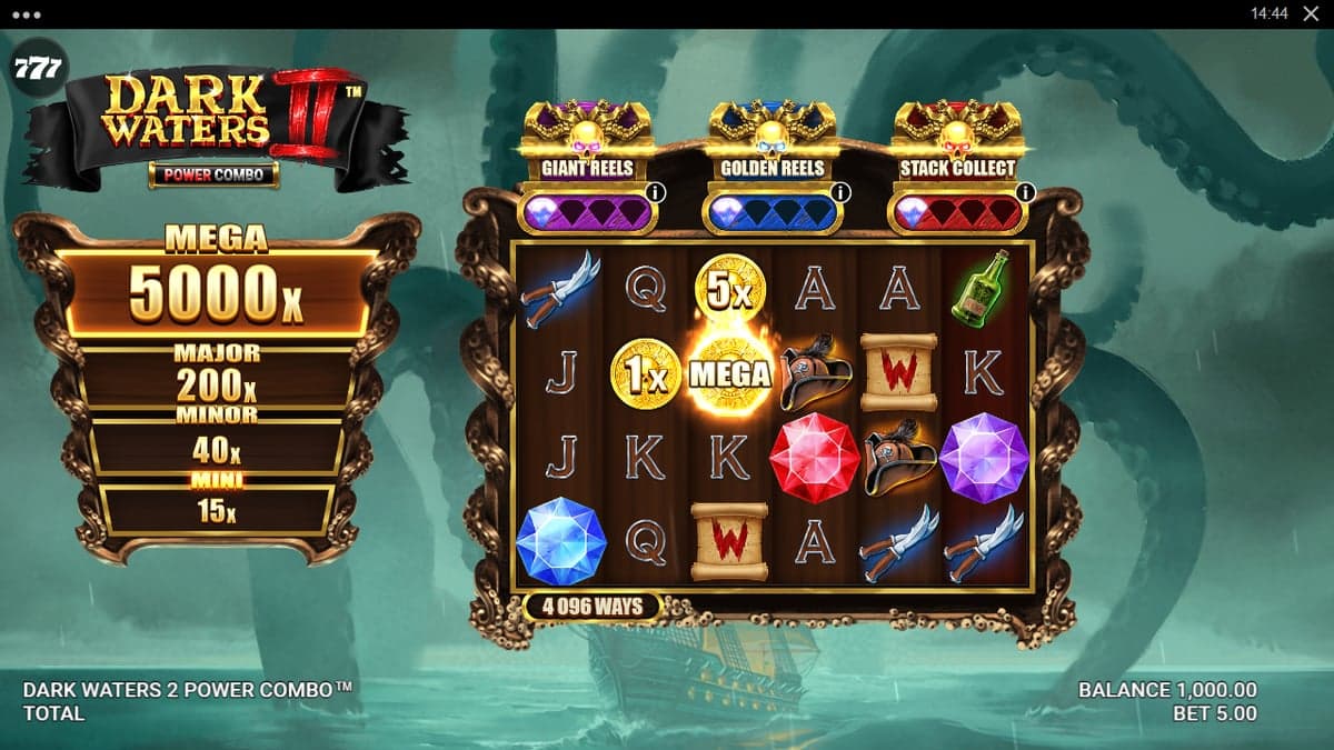 Dark Waters 2 Power Combo base game screenshot — 6×4 reels