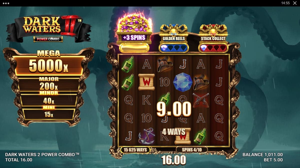 Dark Waters 2 Power Combo bonus round screenshot — free spins feature