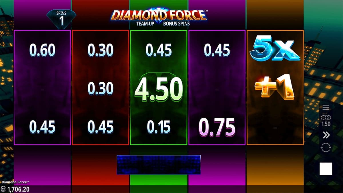 Diamond Force bonus round screenshot — free spins feature
