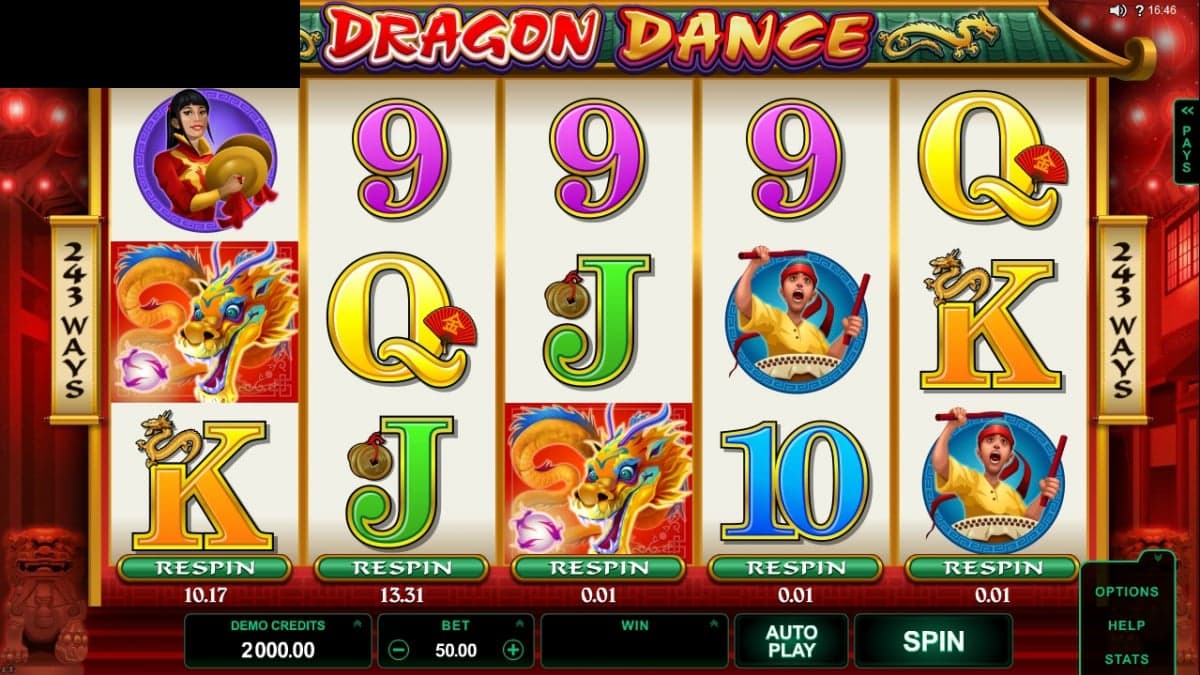 Dragon Dance base game screenshot — 5×3 reels