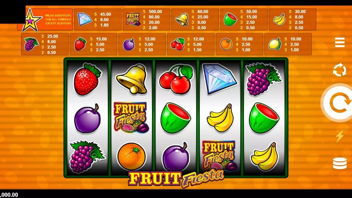 Fruit Fiesta base game screenshot — 5×3 reels