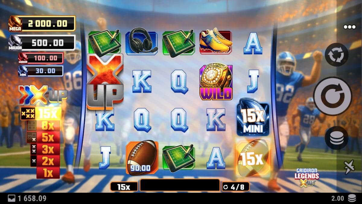 Gridiron Legends X UP bonus round screenshot — free spins feature