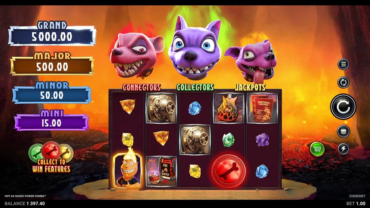 Hot As Hades Power Combo base game screenshot — 5×3 reels