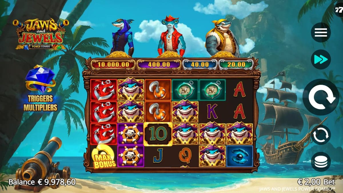 Jaws and Jewels Power Combo base game screenshot — 6×4 reels