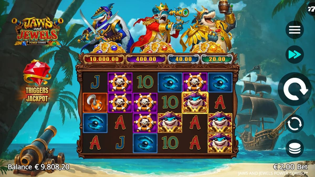 Jaws and Jewels Power Combo bonus round screenshot — free spins feature