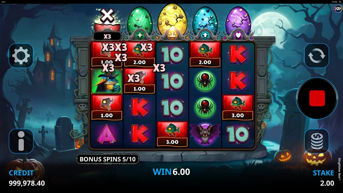 Kingfisher Boo! bonus round screenshot — free spins feature
