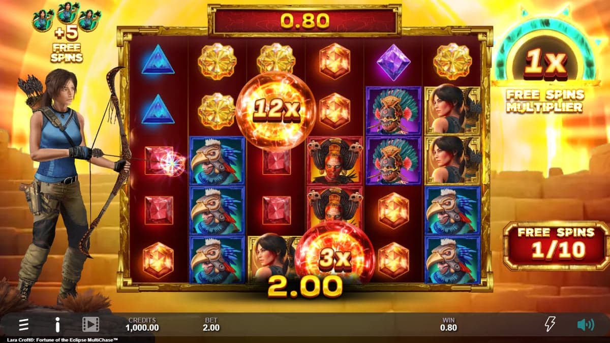 Lara Croft: Fortune of the Eclipse bonus round screenshot — free spins feature