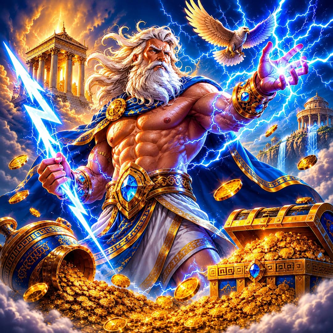 Law of Zeus key art — Greek mythology — Zeus, ancient gods and Olympian thunder themed slot by Blue Ring Studios, 2025