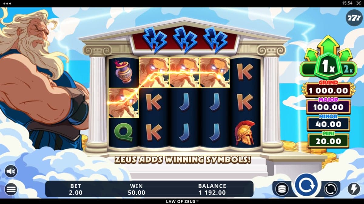Law of Zeus base game screenshot — 5×3 reels