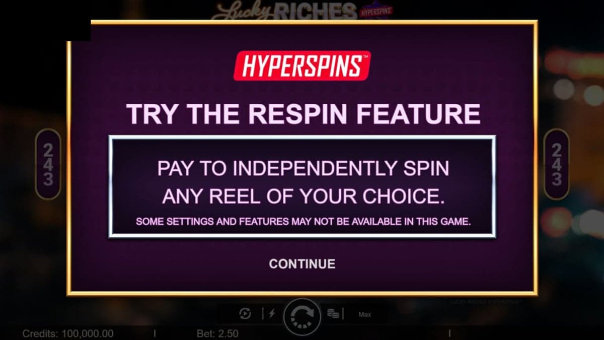 Lucky Riches Hyperspins bonus round screenshot — free spins feature