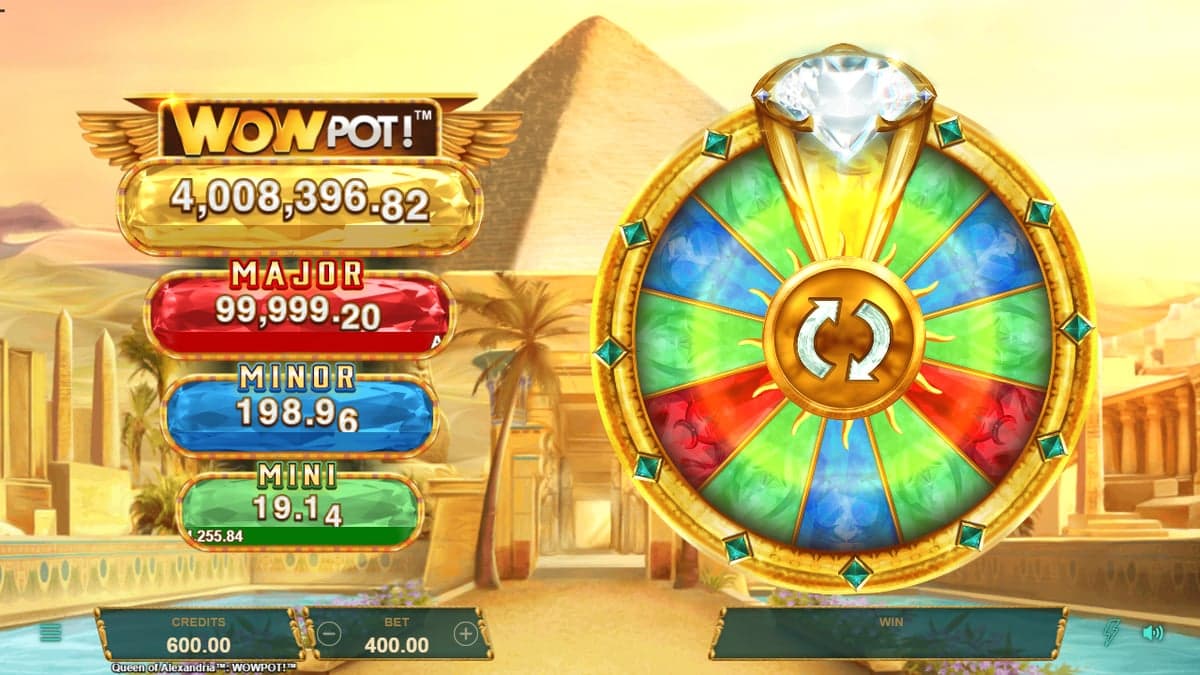 Queen of Alexandria WowPot jackpot wheel screenshot