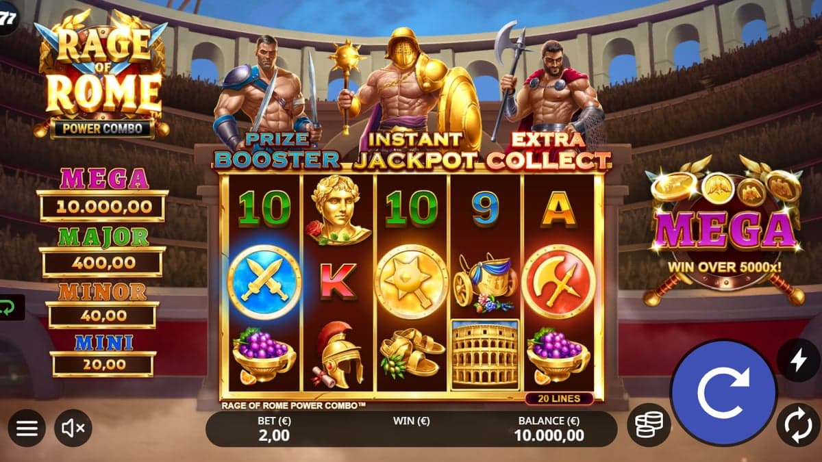 Rage of Rome POWER COMBO base game screenshot — 5×3 reels