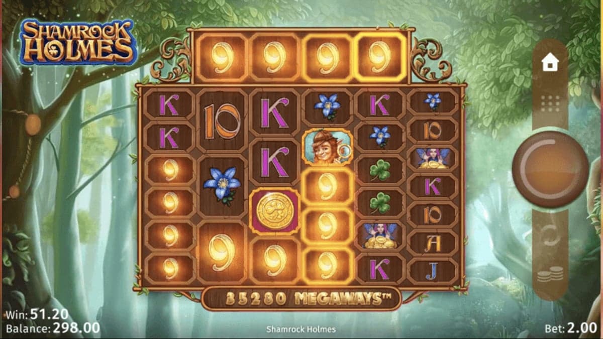 Shamrock Holmes Megaways base game screenshot — 6×7 reels