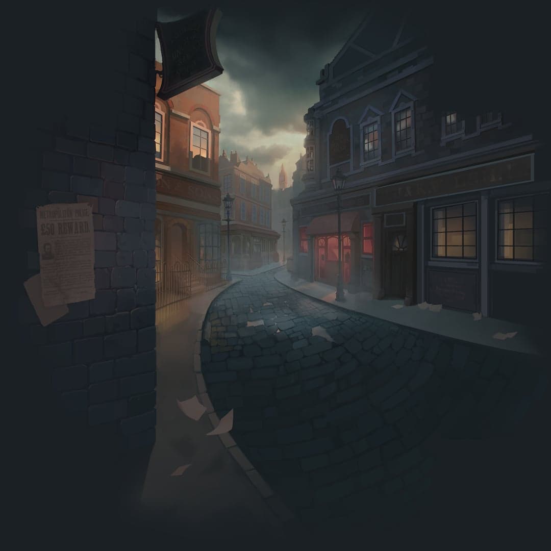 Sherlock & Moriarty WowPot key art — Victorian London — Sherlock Holmes, Professor Moriarty and Baker Street mystery themed slot by Just For The Win, 2021