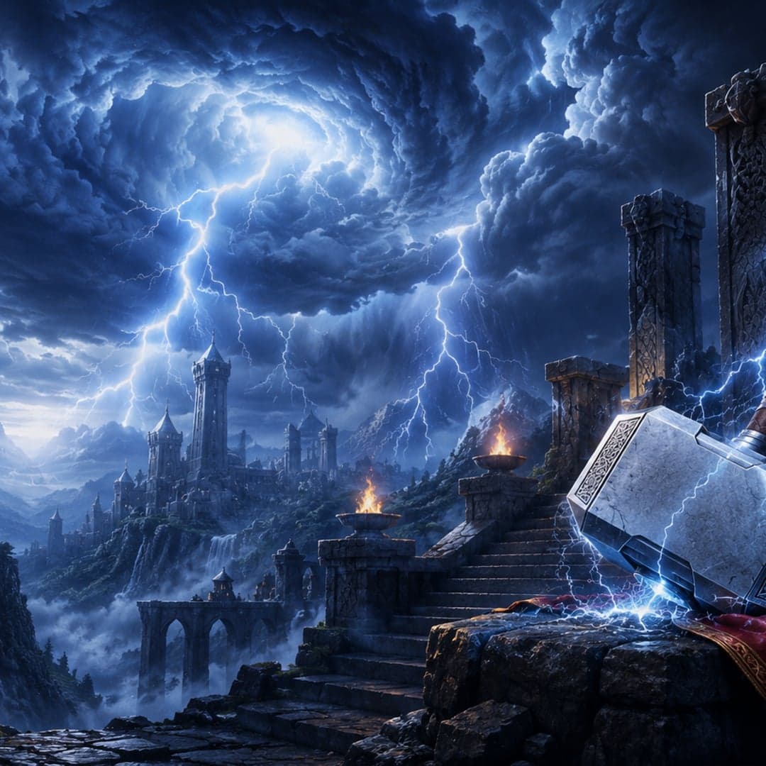 Thunderstruck key art — Norse mythology / Thor themed slot by Microgaming, 2003