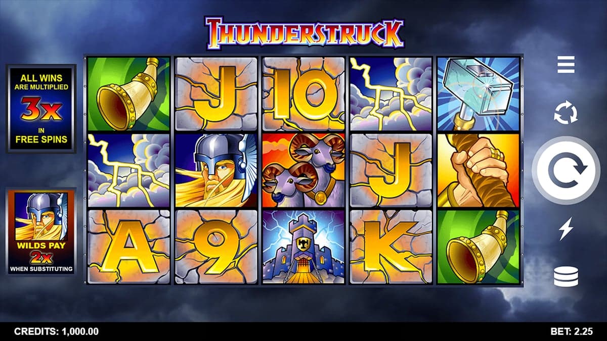 Thunderstruck base game screenshot — 5×3 reels