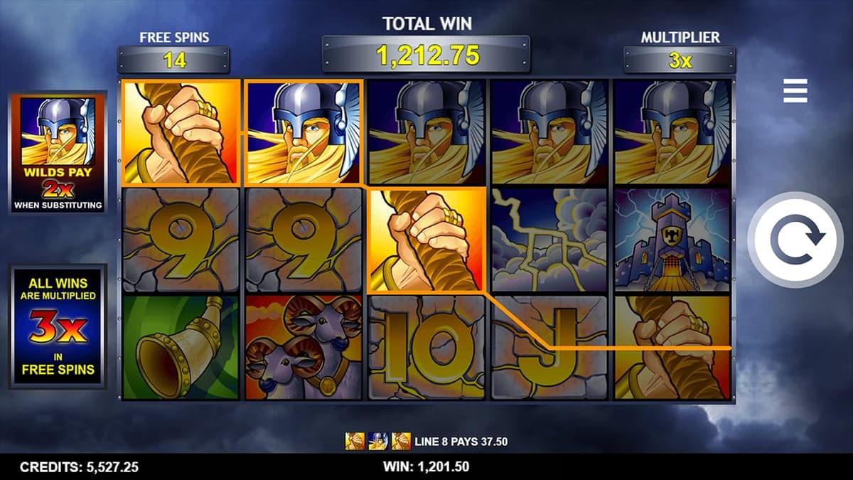 Thunderstruck bonus round screenshot — free spins feature