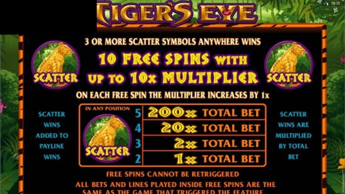 Tiger's Eye bonus round screenshot — free spins feature