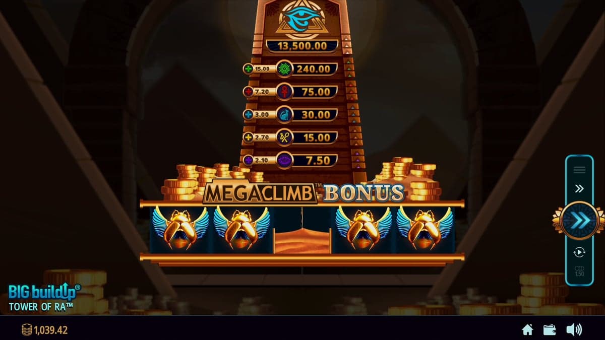 Tower of Ra bonus round screenshot — free spins feature