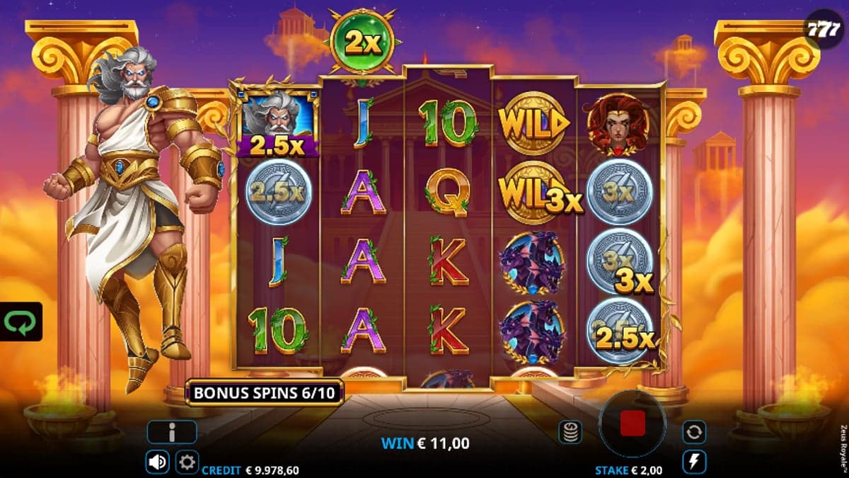 Zeus Royale bonus round screenshot — free spins feature